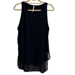 Willow & Clay Navy Blue Layered High Low Sheer Sleeveless Top WW4815R11 Medium